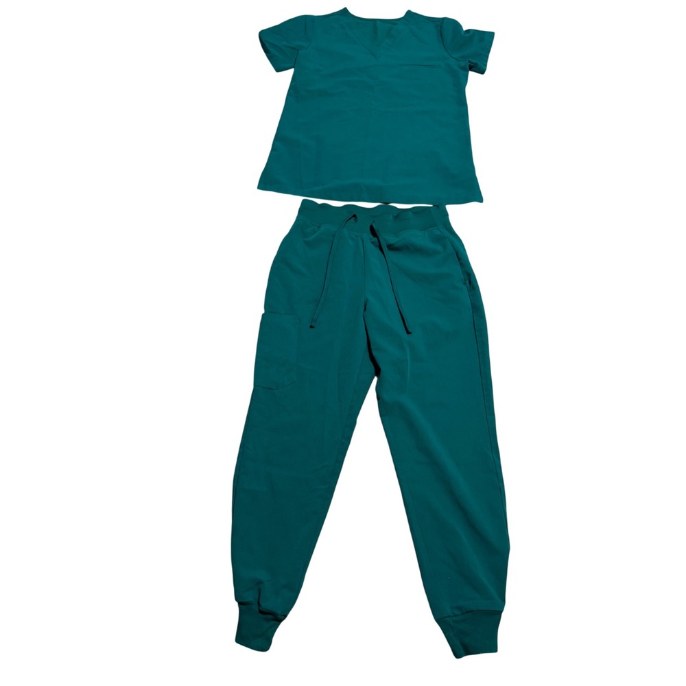 Mandala Women Hunter Green Scrub Set V-Neck Top Jogger Pants Equa-Tek Size S